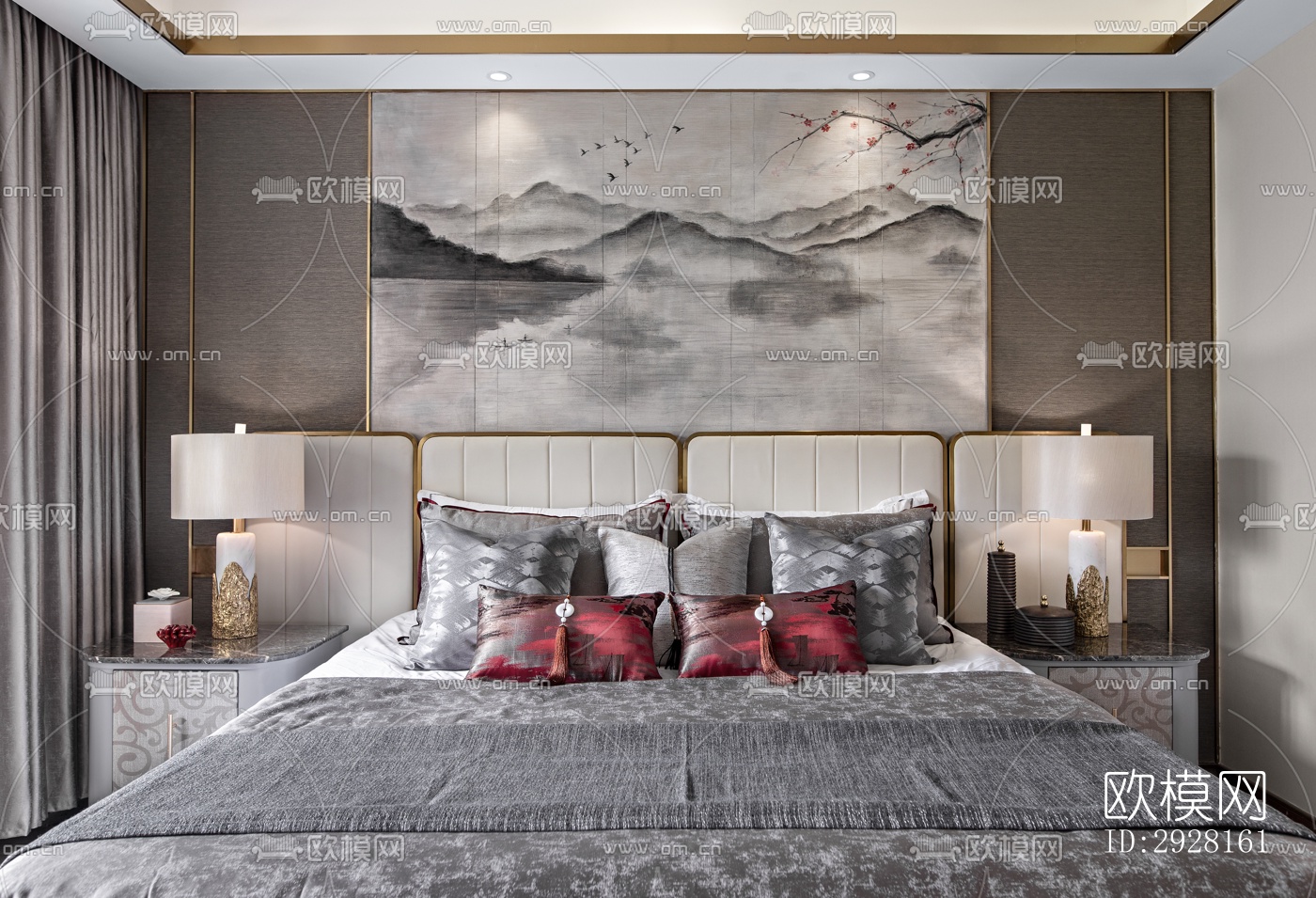 新中式平层效果图下载（渲染图13）