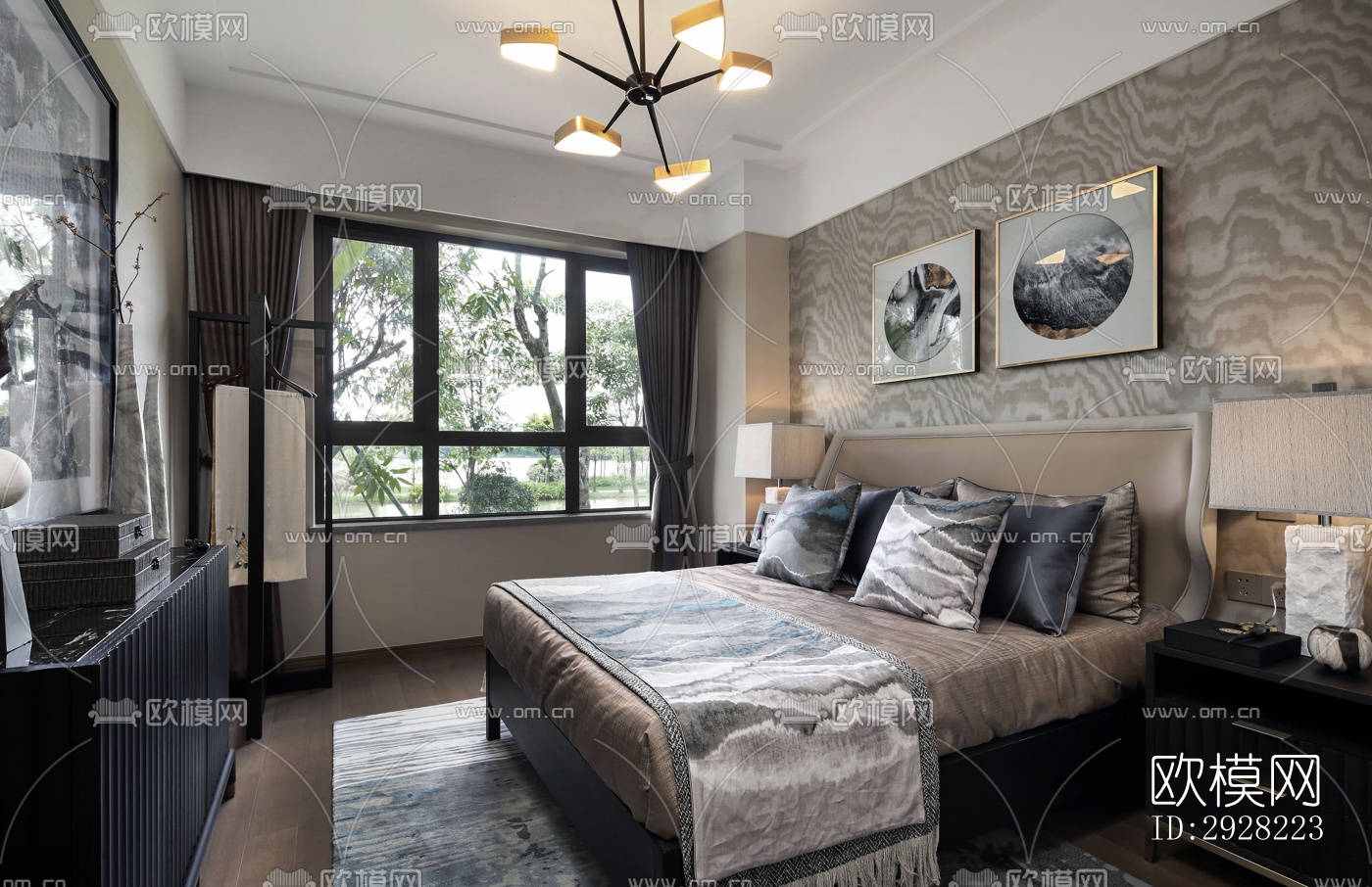 新中式平层效果图下载（渲染图3）