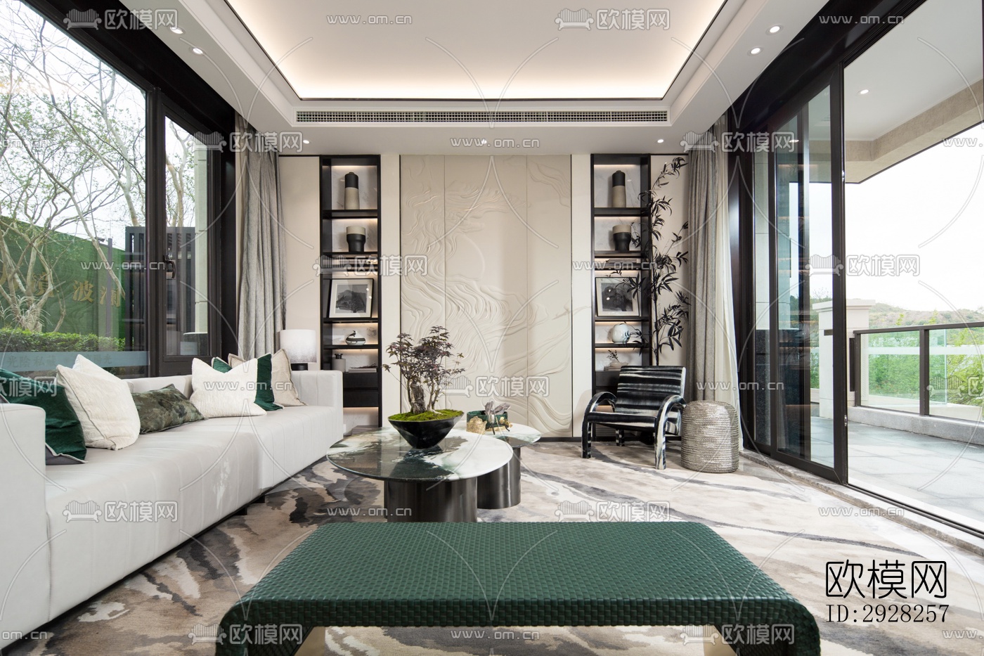 新中式平层效果图下载（渲染图12）