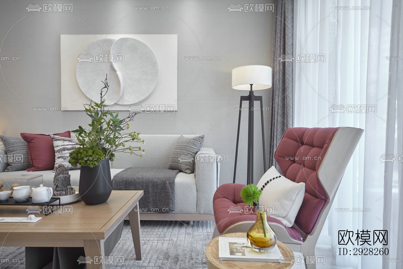 新中式平层效果图下载（渲染图16）