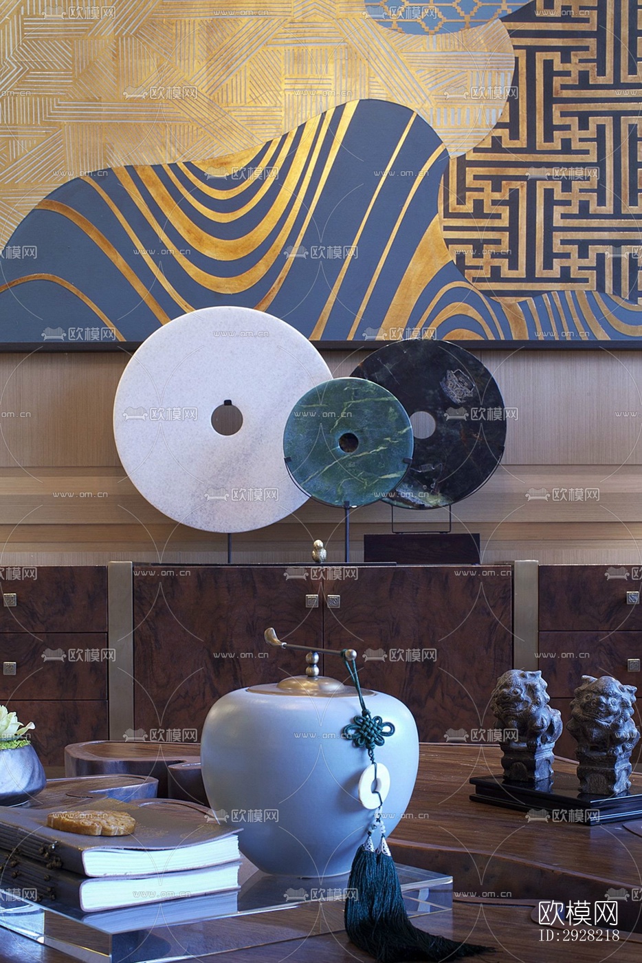 新中式平层效果图下载（渲染图4）