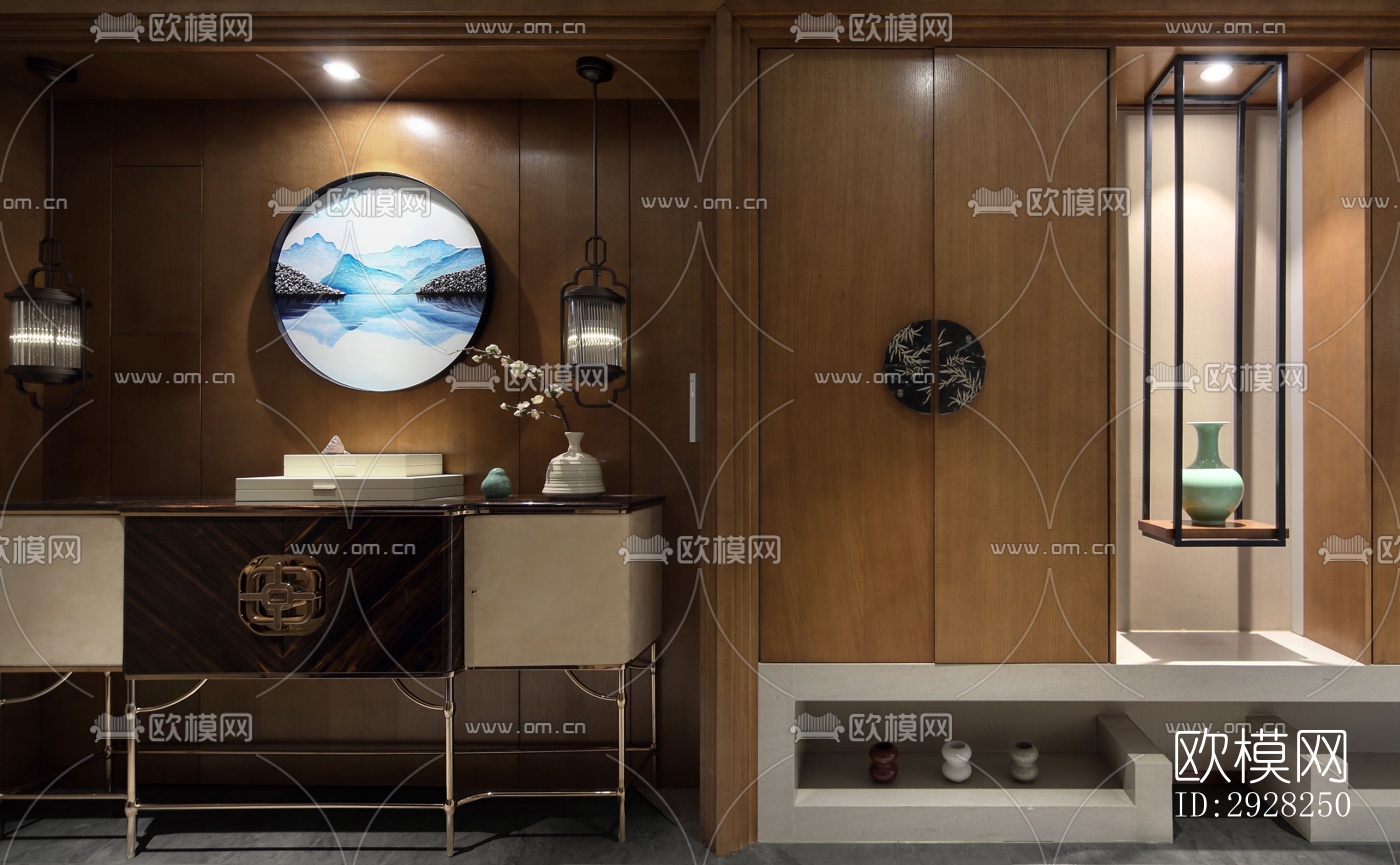 新中式平层效果图下载（渲染图19）