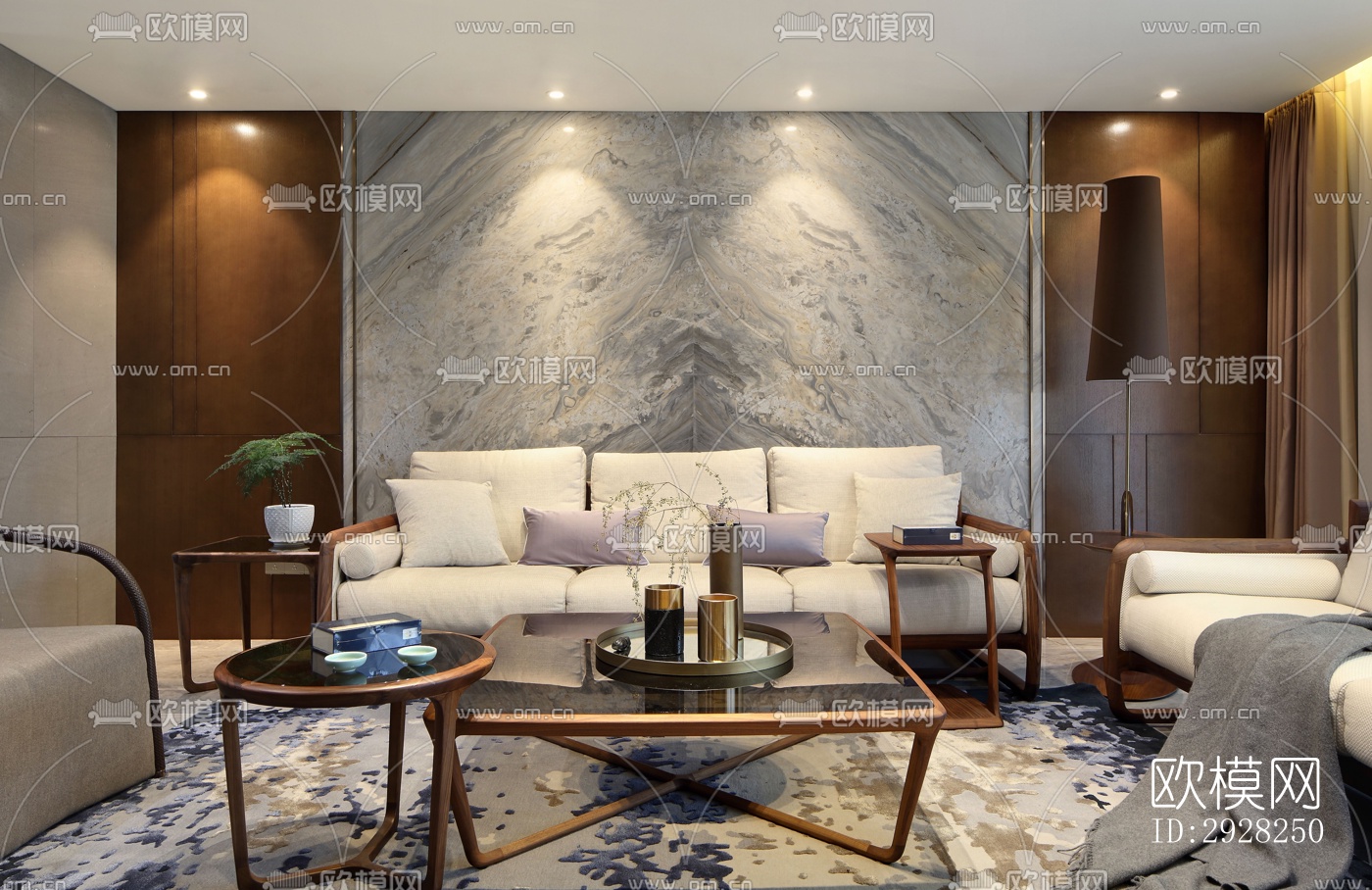 新中式平层效果图下载（渲染图8）