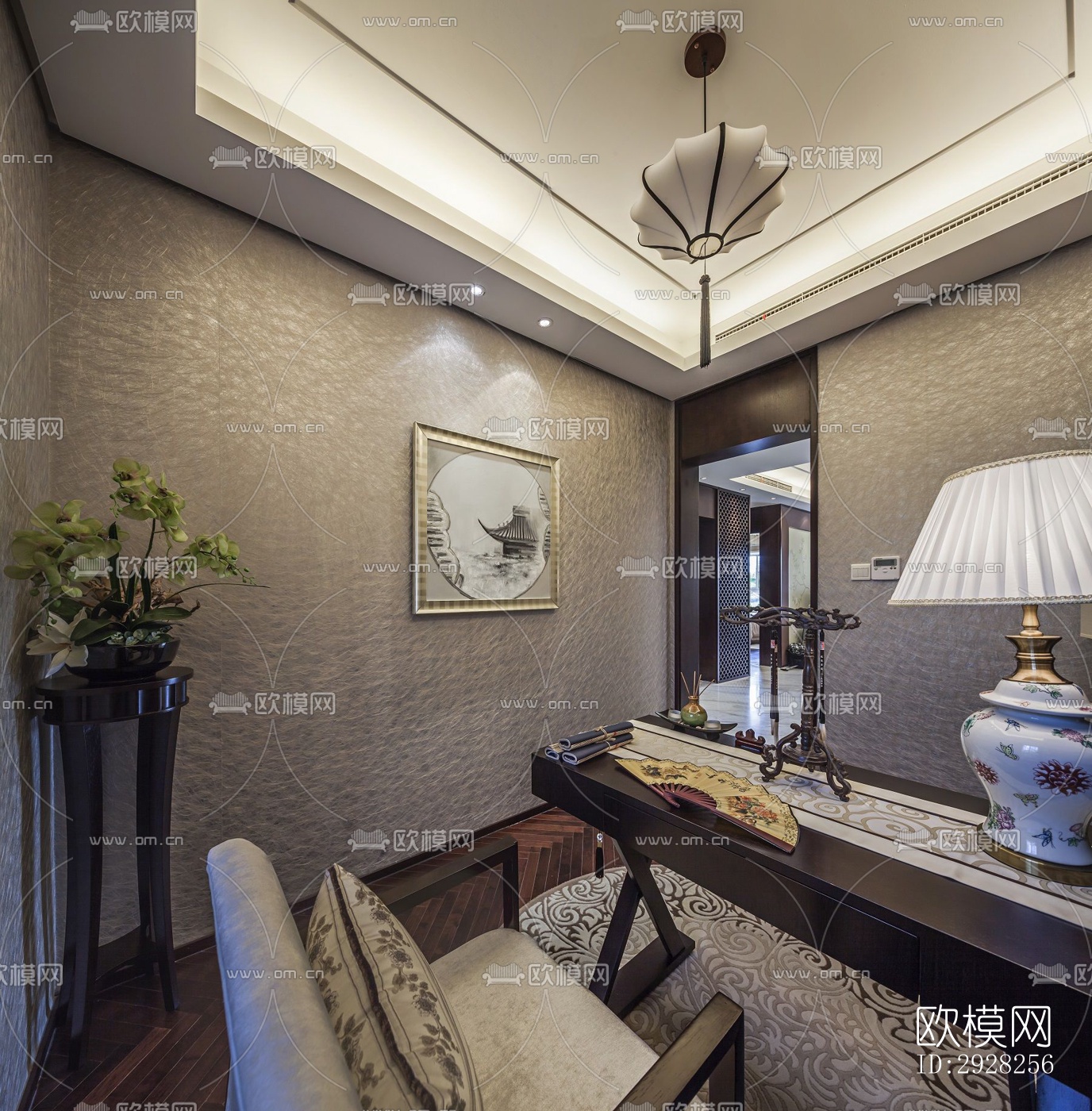 新中式平层效果图下载（渲染图17）