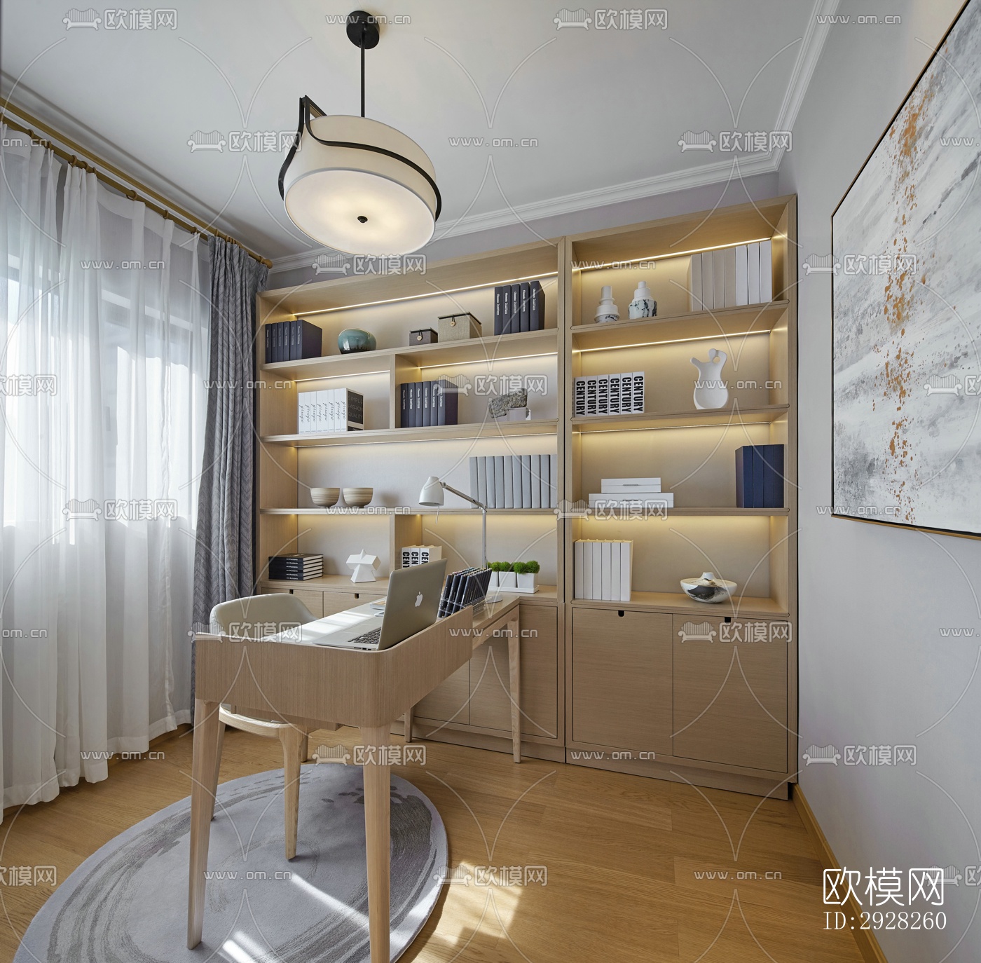 新中式平层效果图下载（渲染图4）