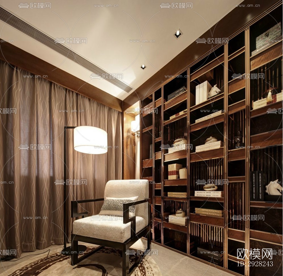 新中式平层效果图下载（渲染图8）