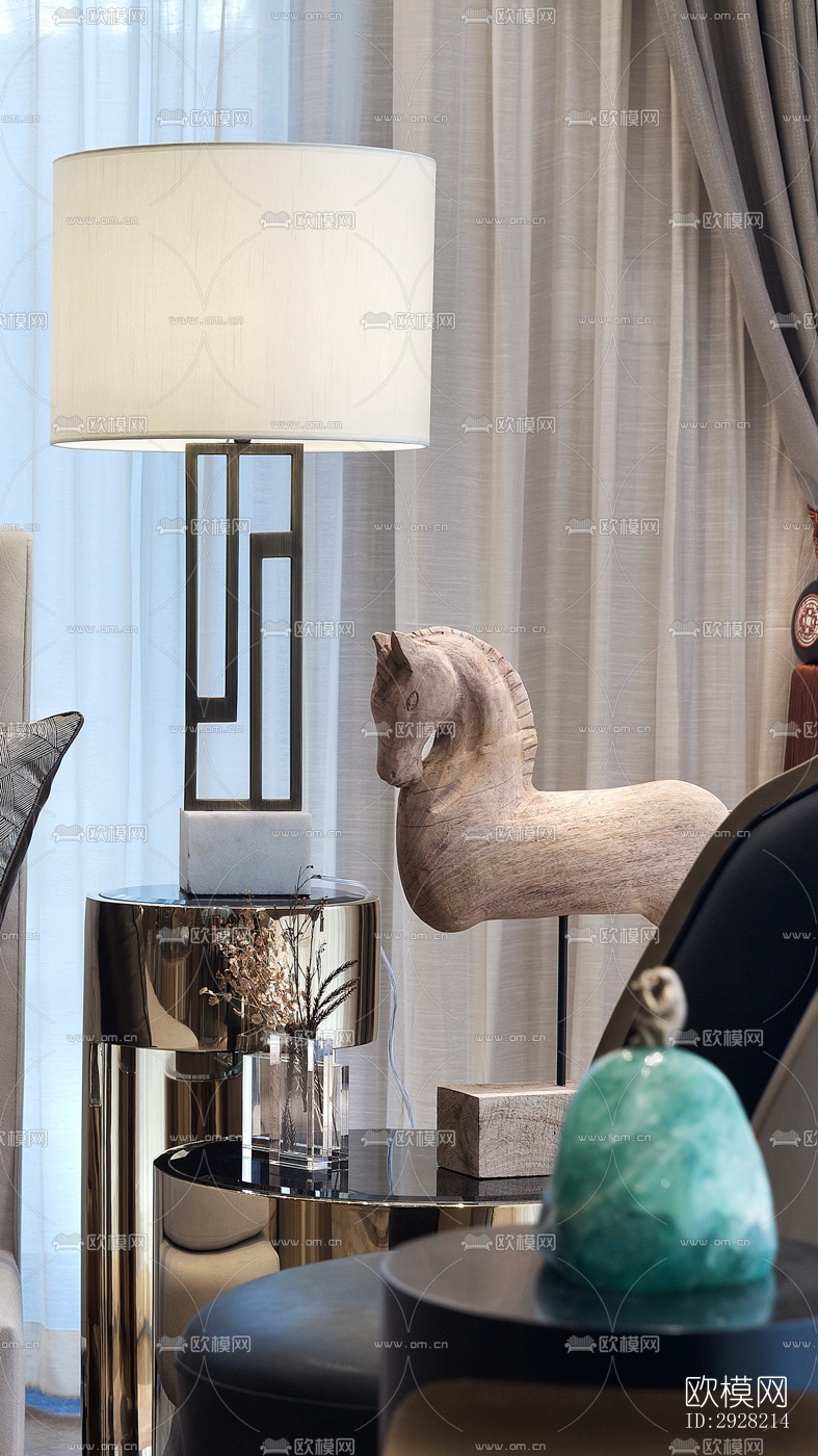 新中式平层效果图下载（渲染图3）