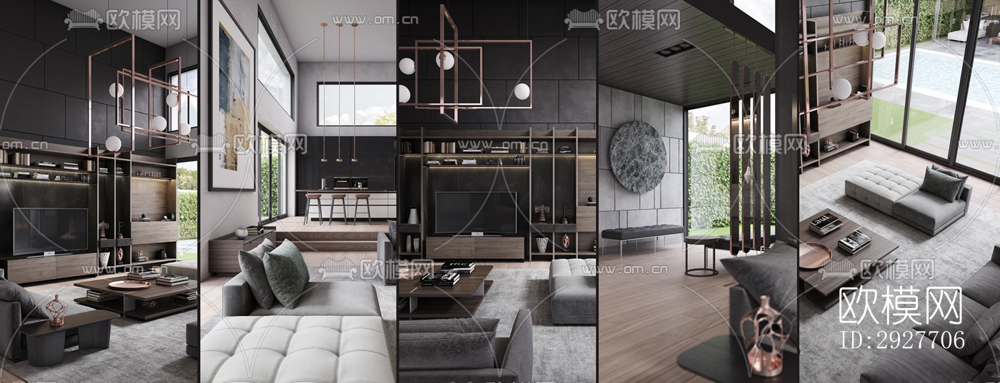 高级灰别墅效果图下载（渲染图1）