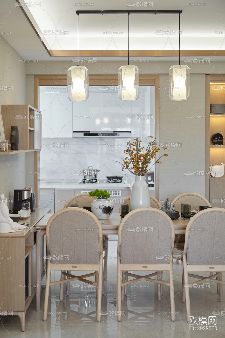 新中式平层效果图下载（渲染图2）