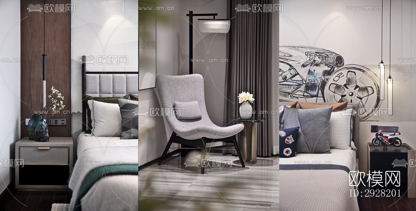 新中式平层效果图下载（渲染图17）