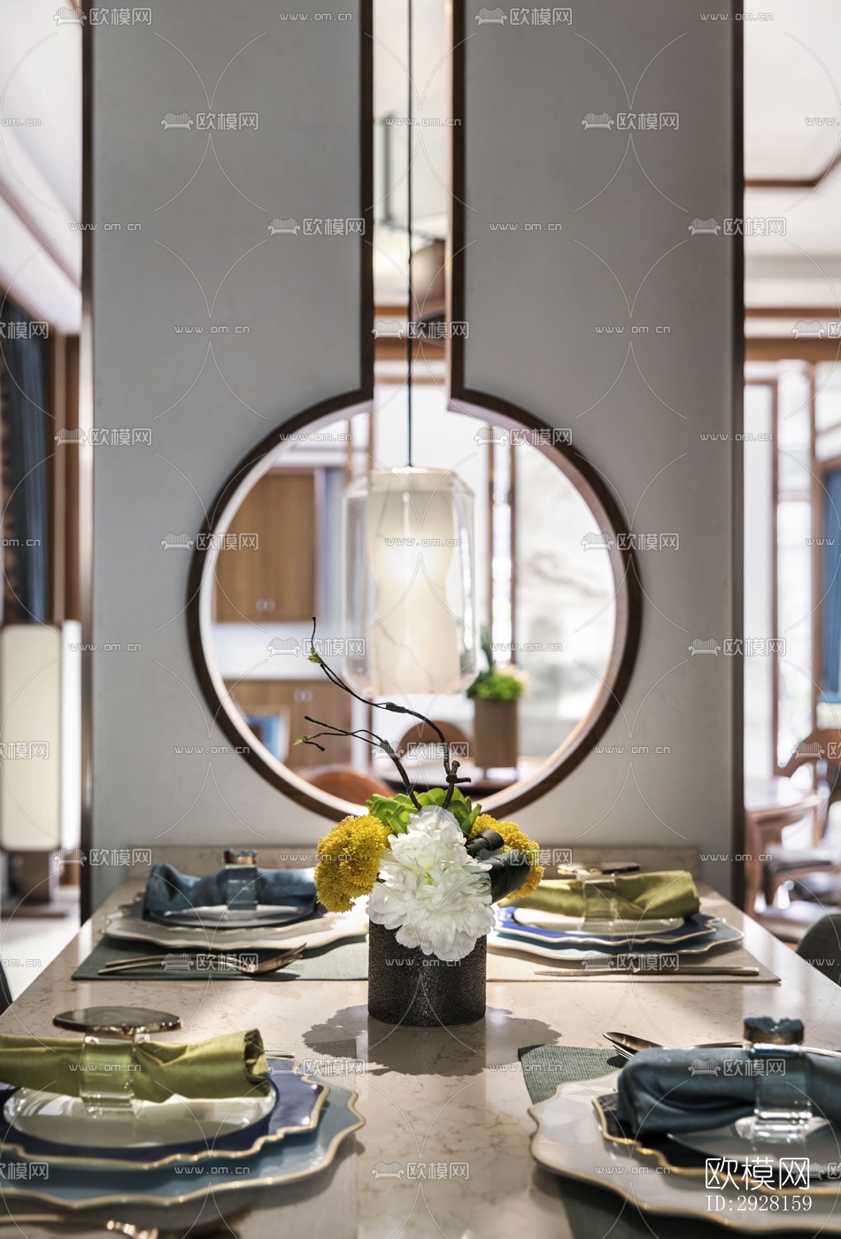 新中式平层效果图下载（渲染图12）