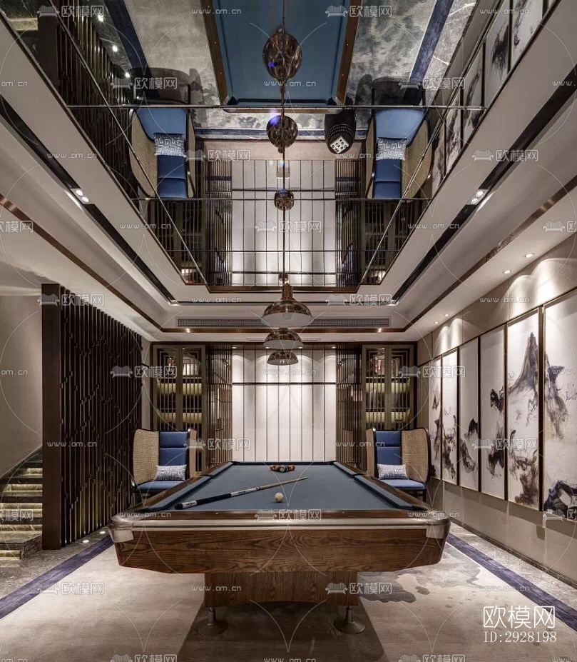 新中式平层效果图下载（渲染图3）