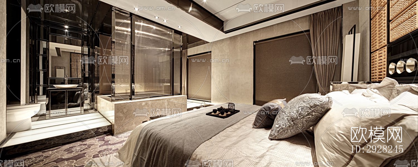 新中式平层效果图下载（渲染图2）