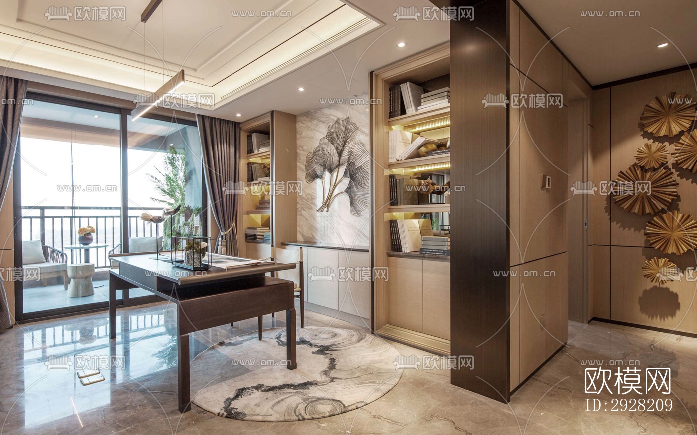 新中式平层效果图下载（渲染图10）