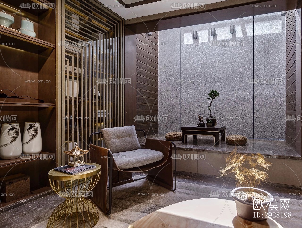 新中式平层效果图下载（渲染图12）