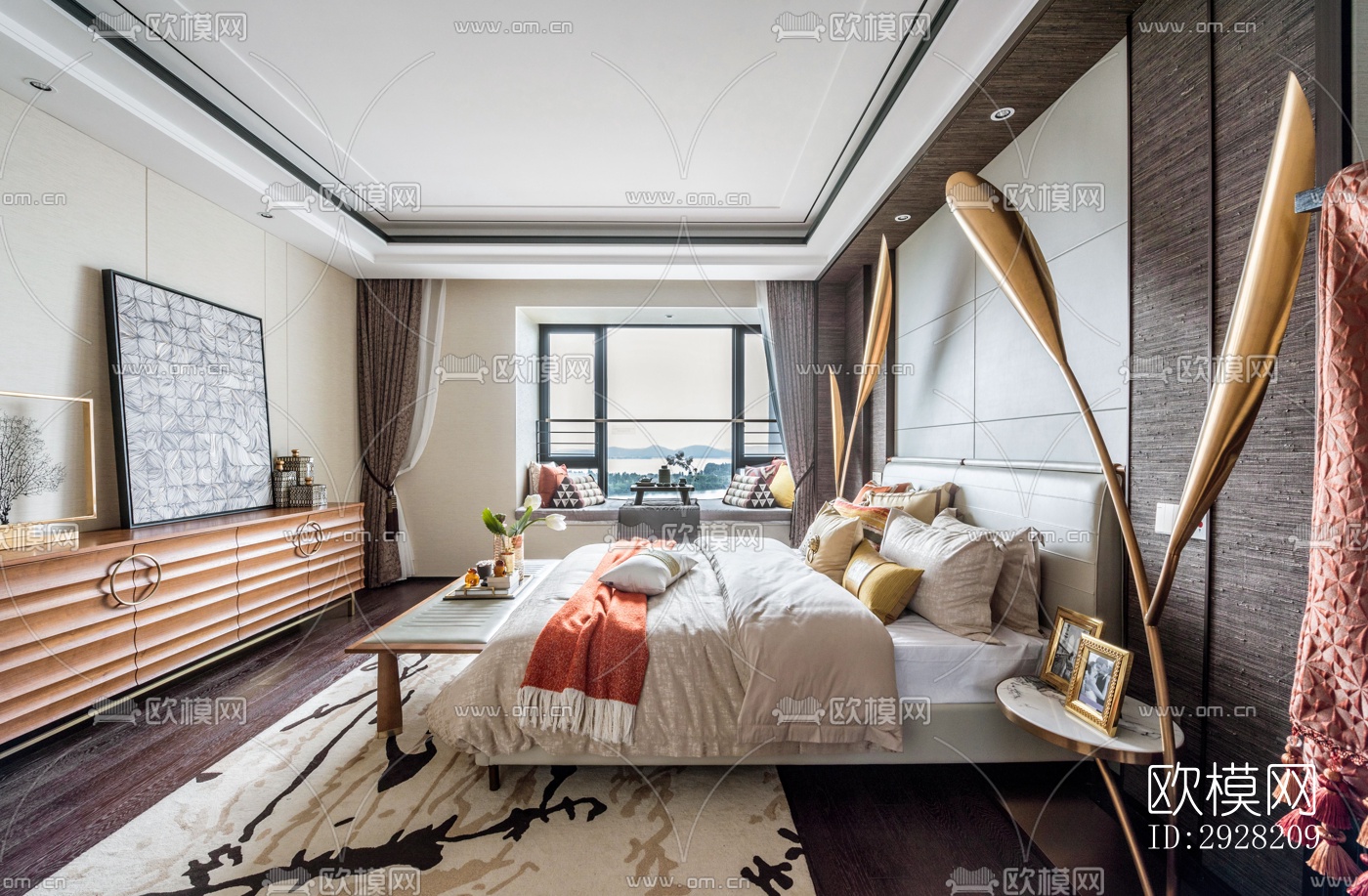 新中式平层效果图下载（渲染图11）