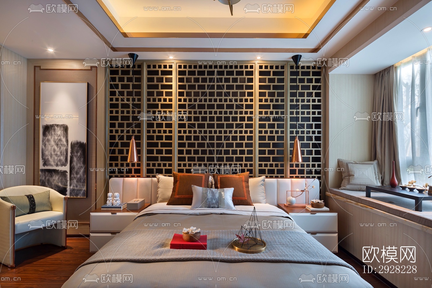 新中式平层效果图下载（渲染图9）