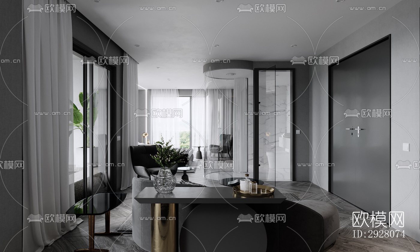 高级灰公寓效果图下载（渲染图8）