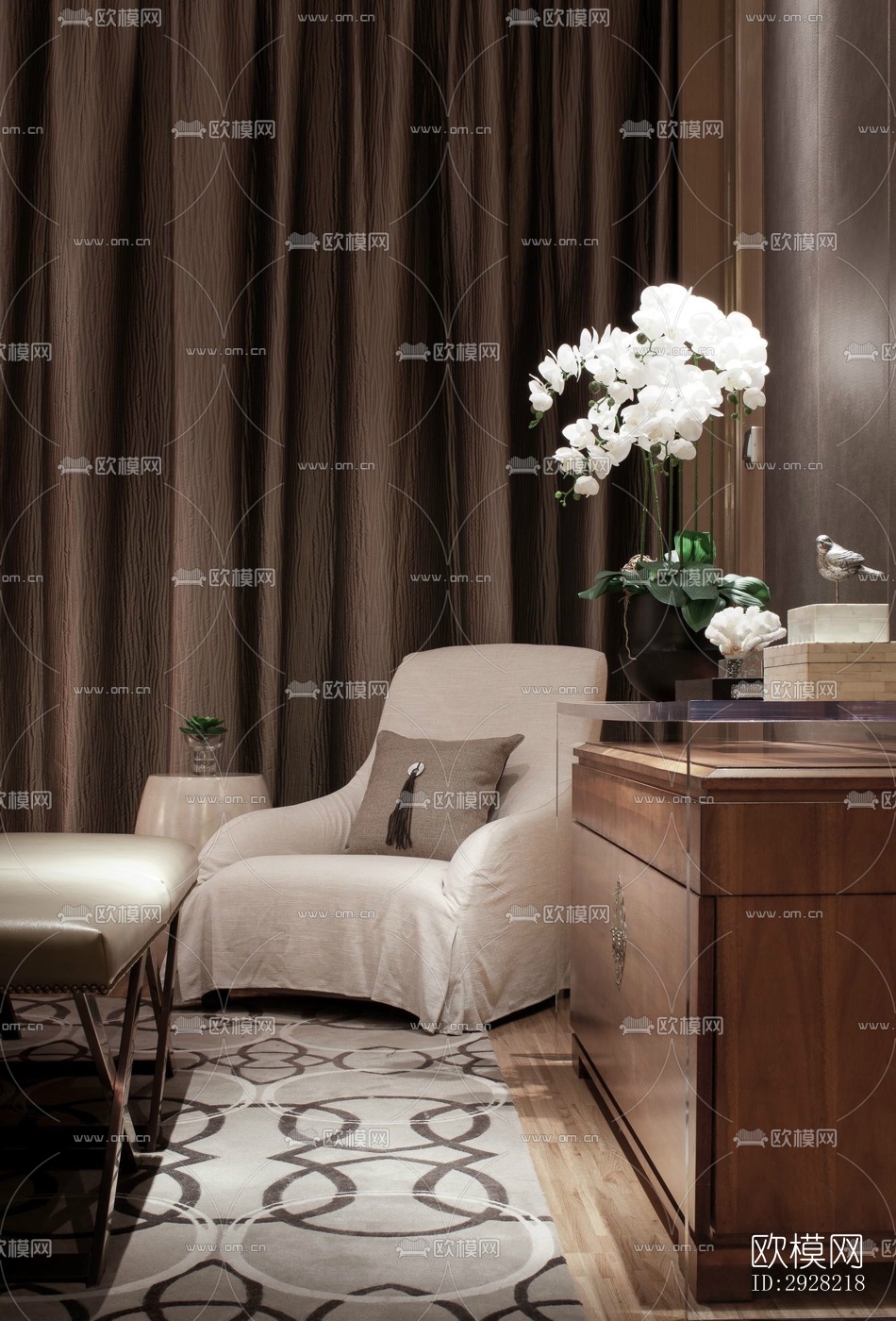 新中式平层效果图下载（渲染图10）