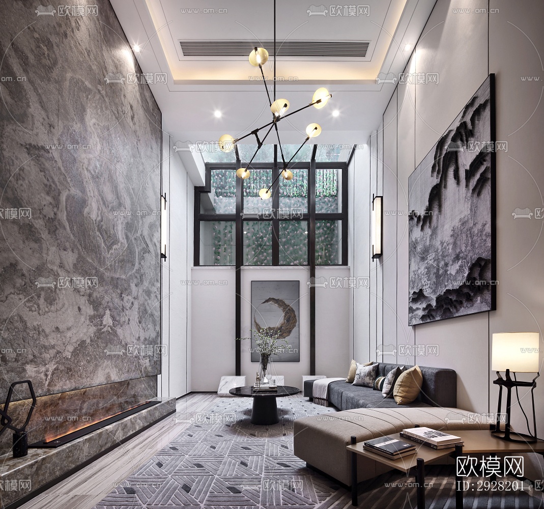 新中式平层效果图下载（渲染图7）