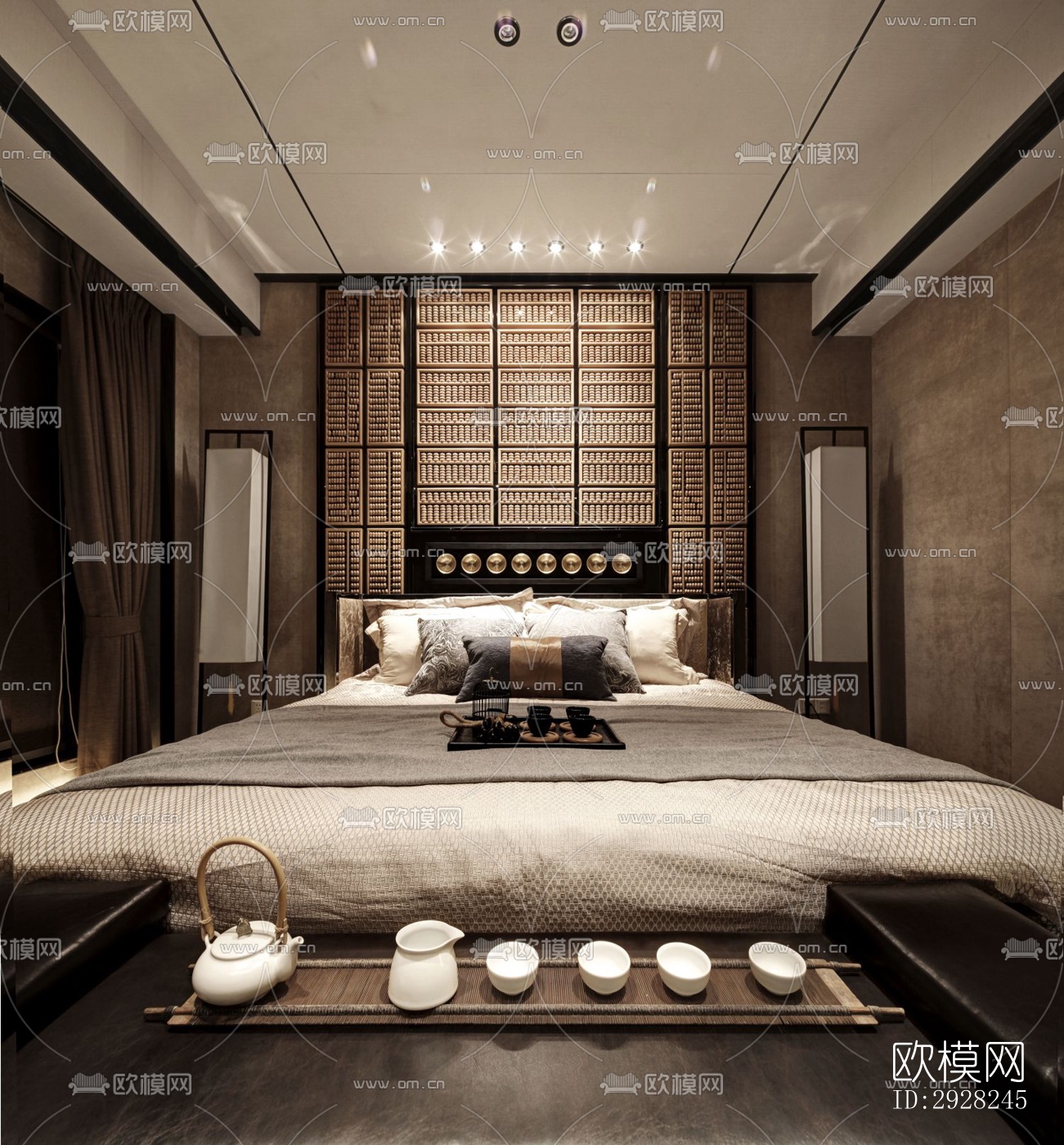 新中式平层效果图下载（渲染图3）