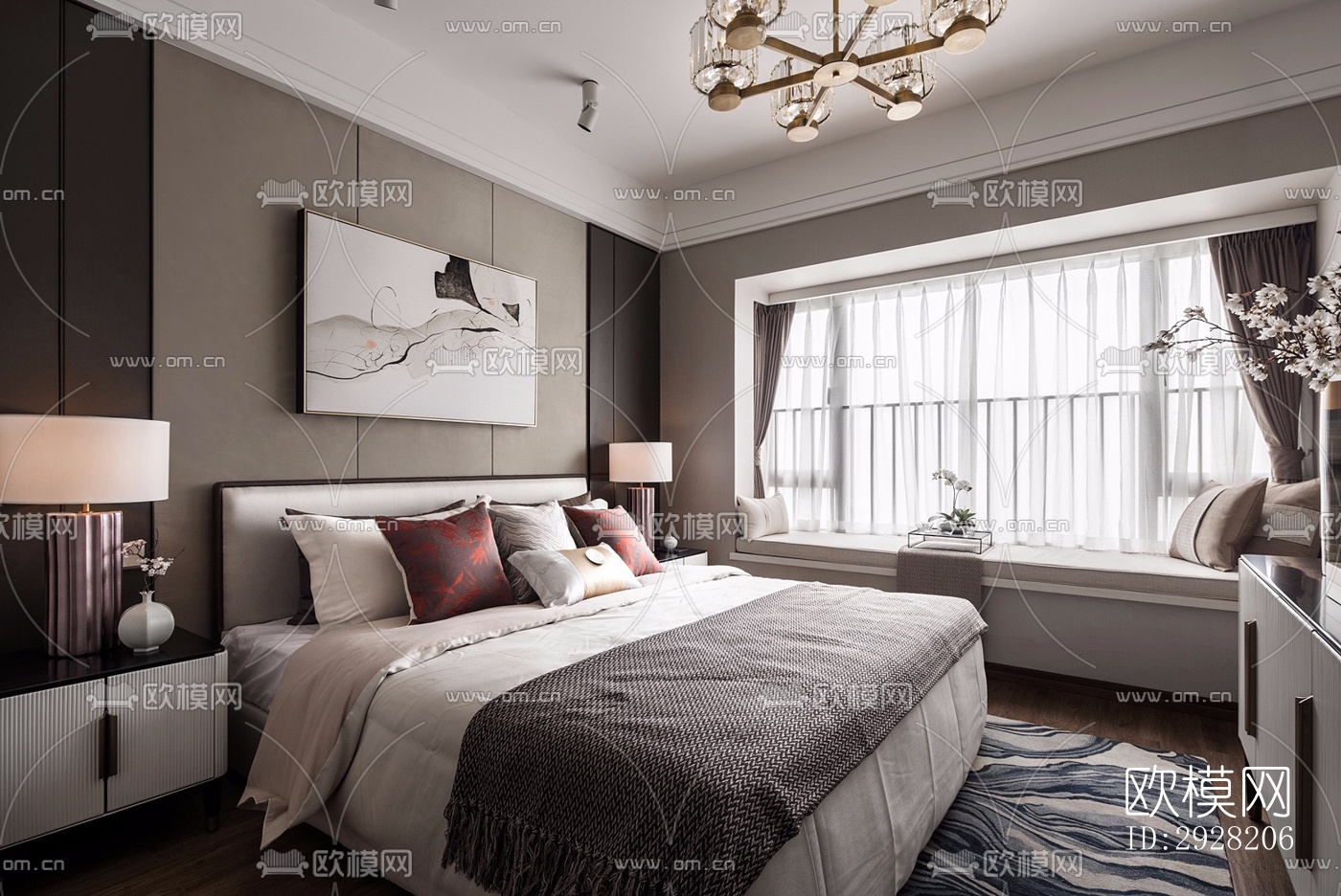 新中式平层效果图下载（渲染图12）