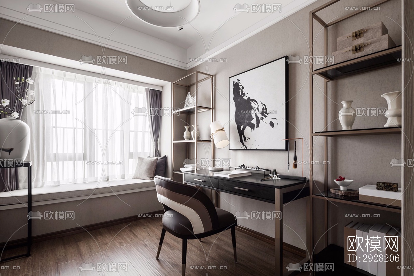 新中式平层效果图下载（渲染图16）