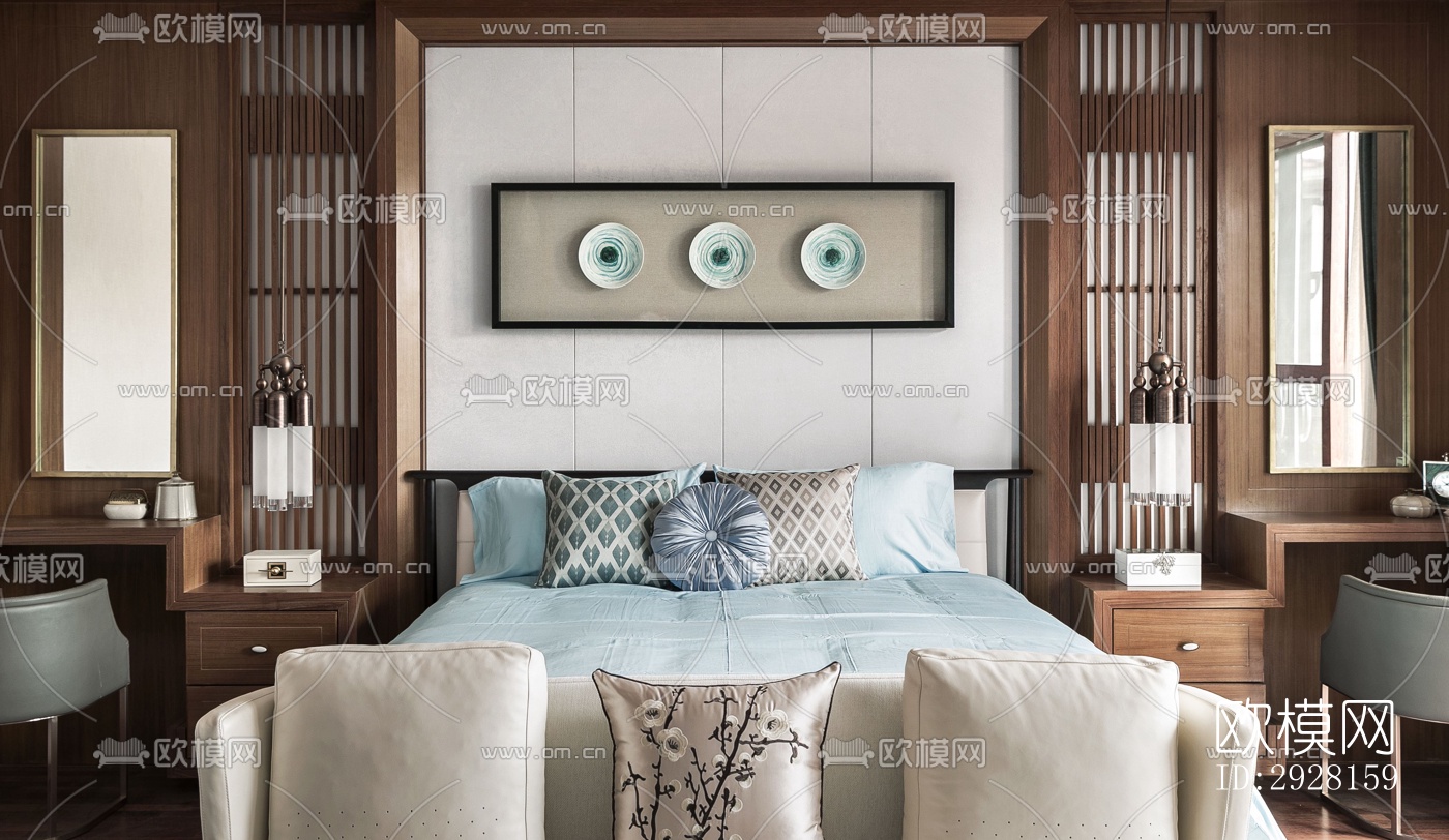 新中式平层效果图下载（渲染图18）