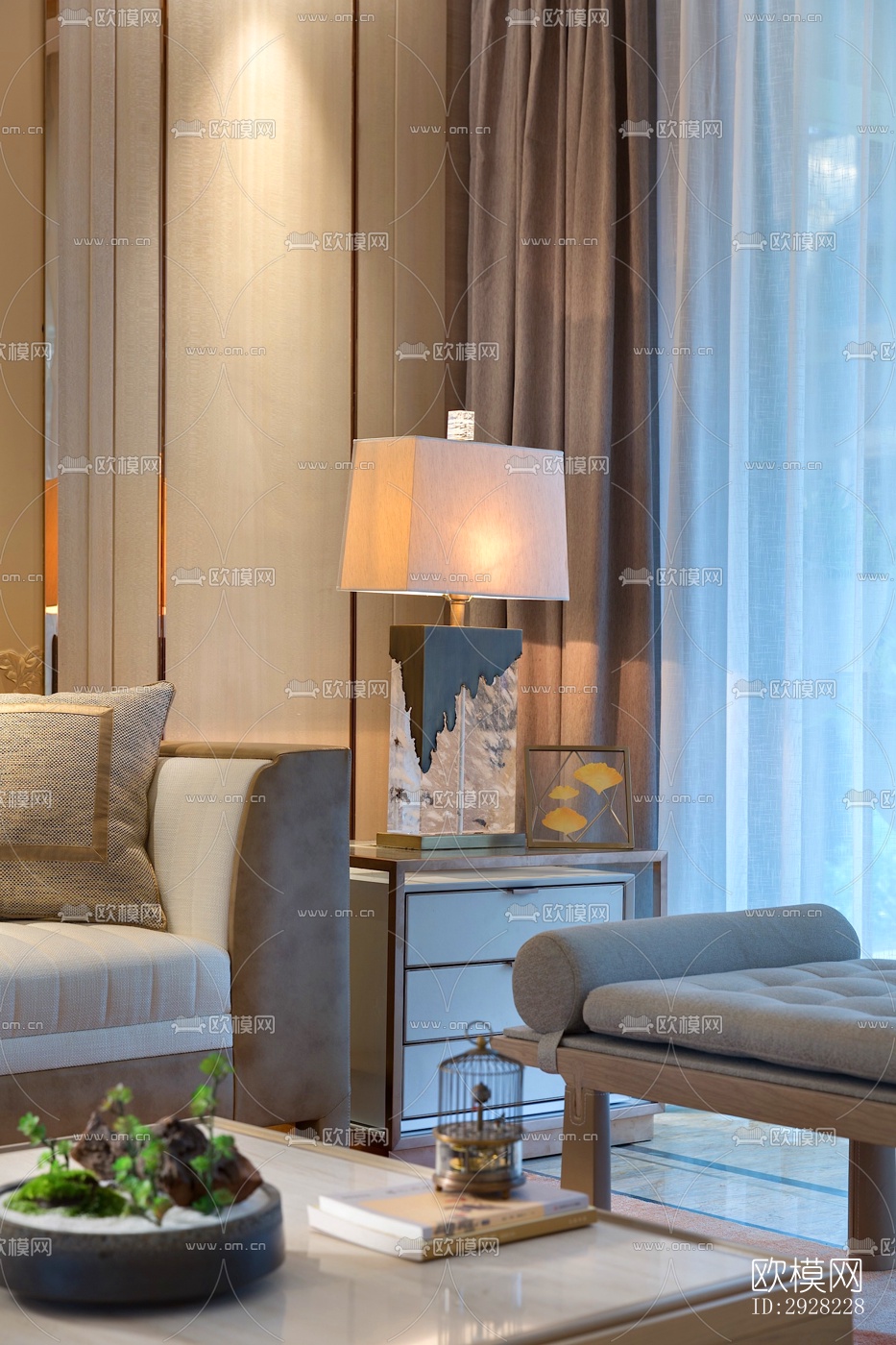 新中式平层效果图下载（渲染图3）