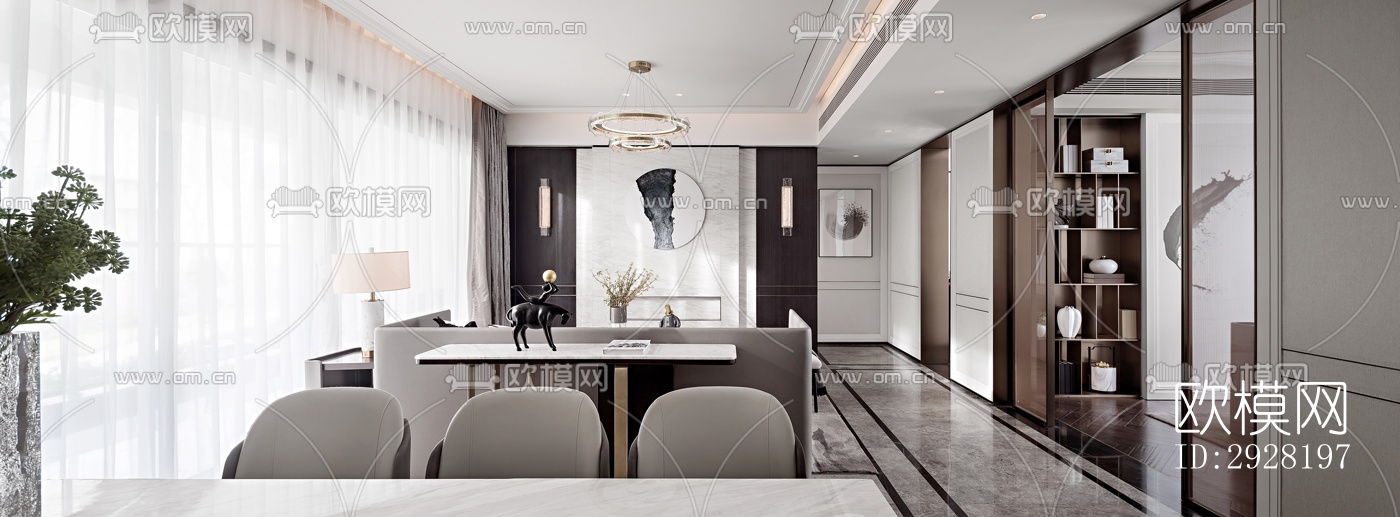 新中式平层效果图下载（渲染图12）