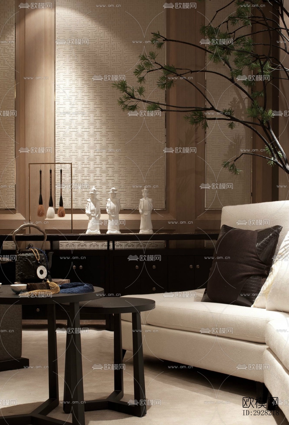 新中式平层效果图下载（渲染图9）