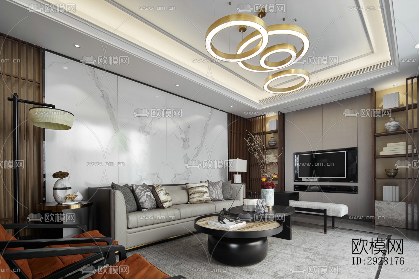 新中式平层效果图下载（渲染图1）