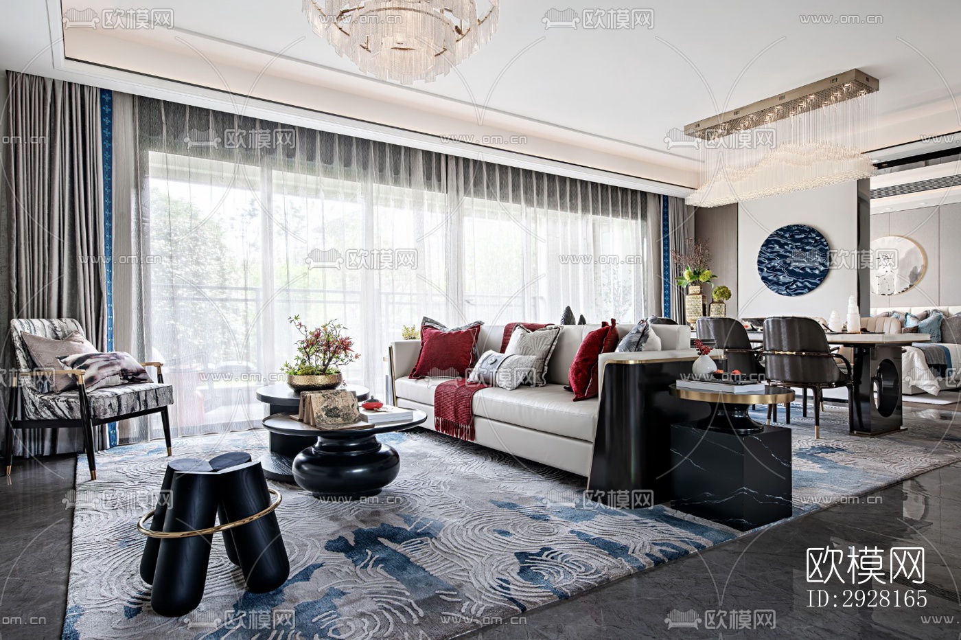 新中式平层效果图下载（渲染图10）