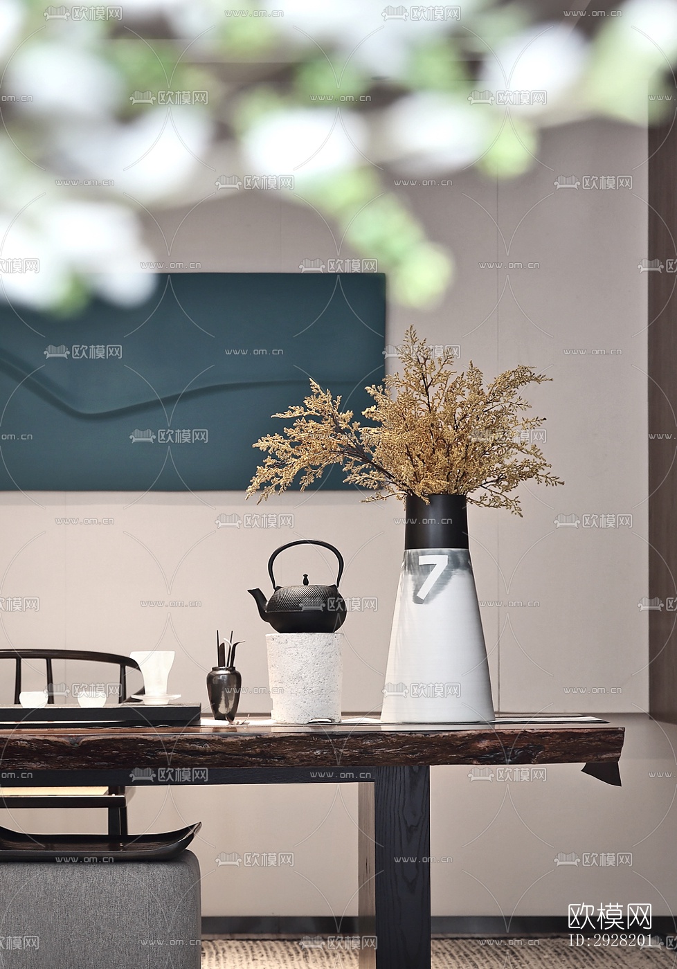 新中式平层效果图下载（渲染图12）