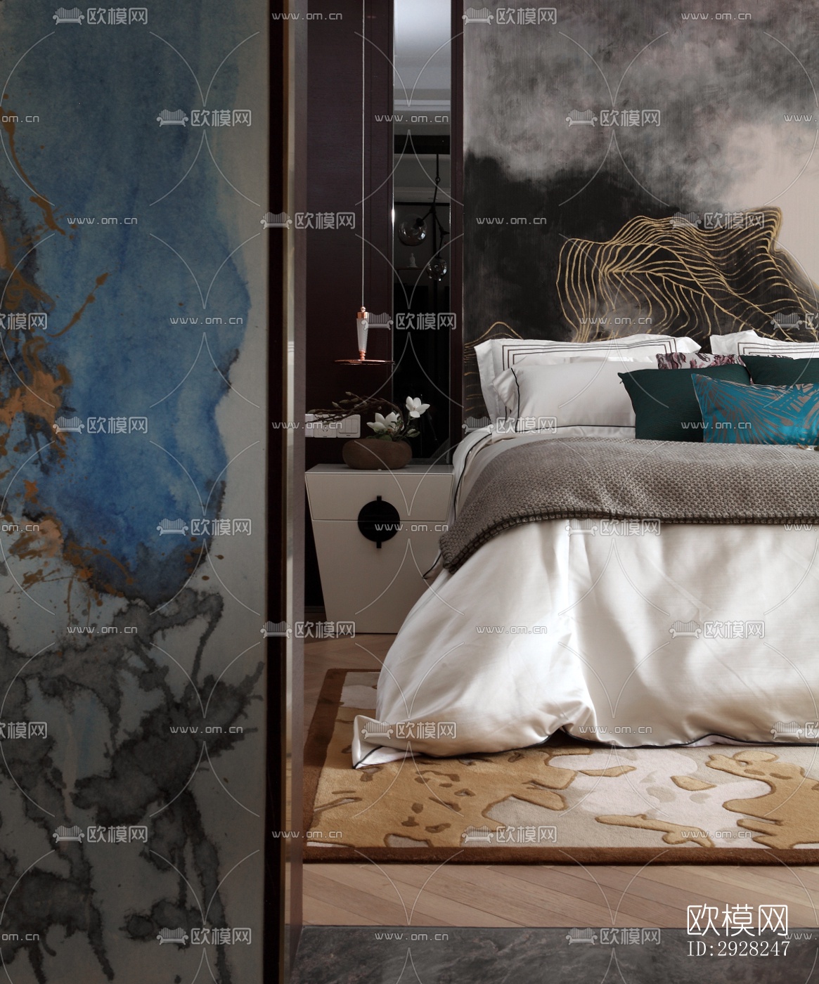 新中式平层效果图下载（渲染图7）