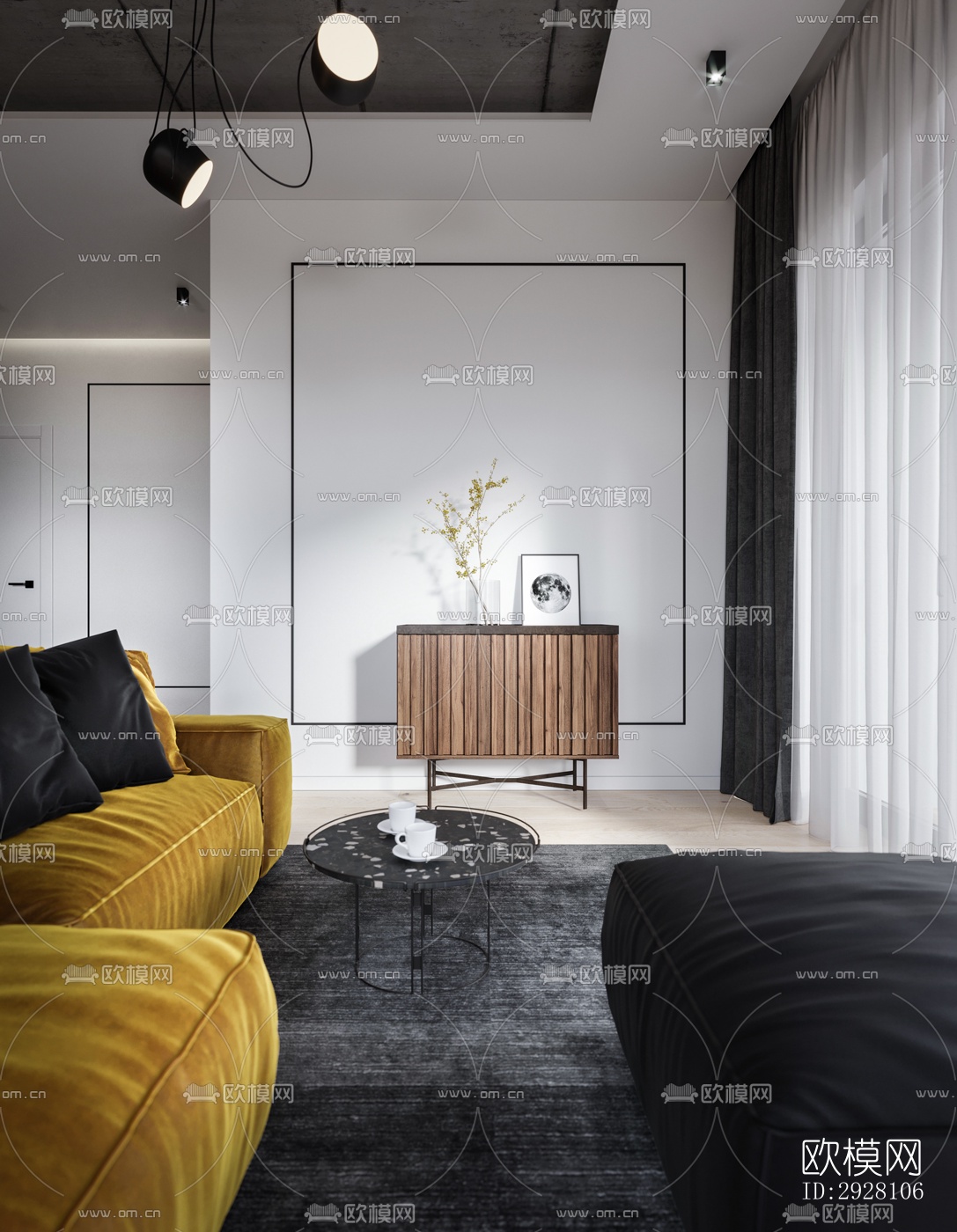 高级灰公寓效果图下载（渲染图6）