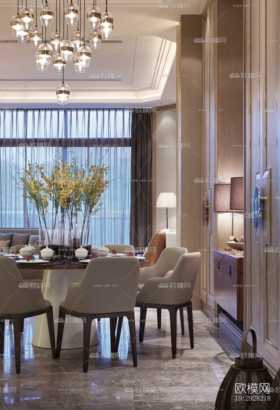 新中式平层效果图下载（渲染图6）