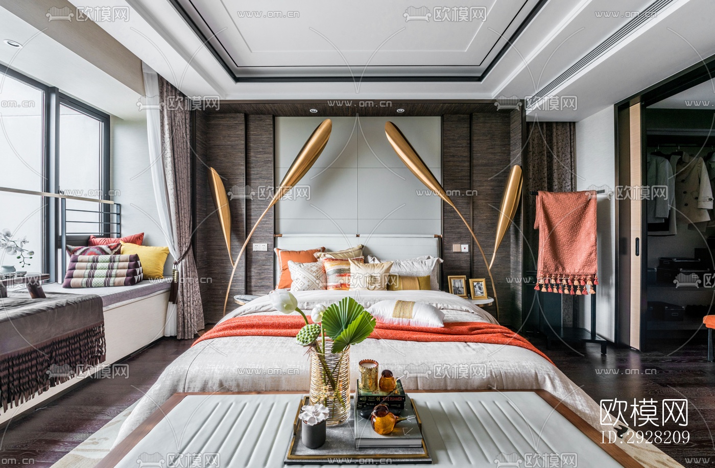 新中式平层效果图下载（渲染图12）