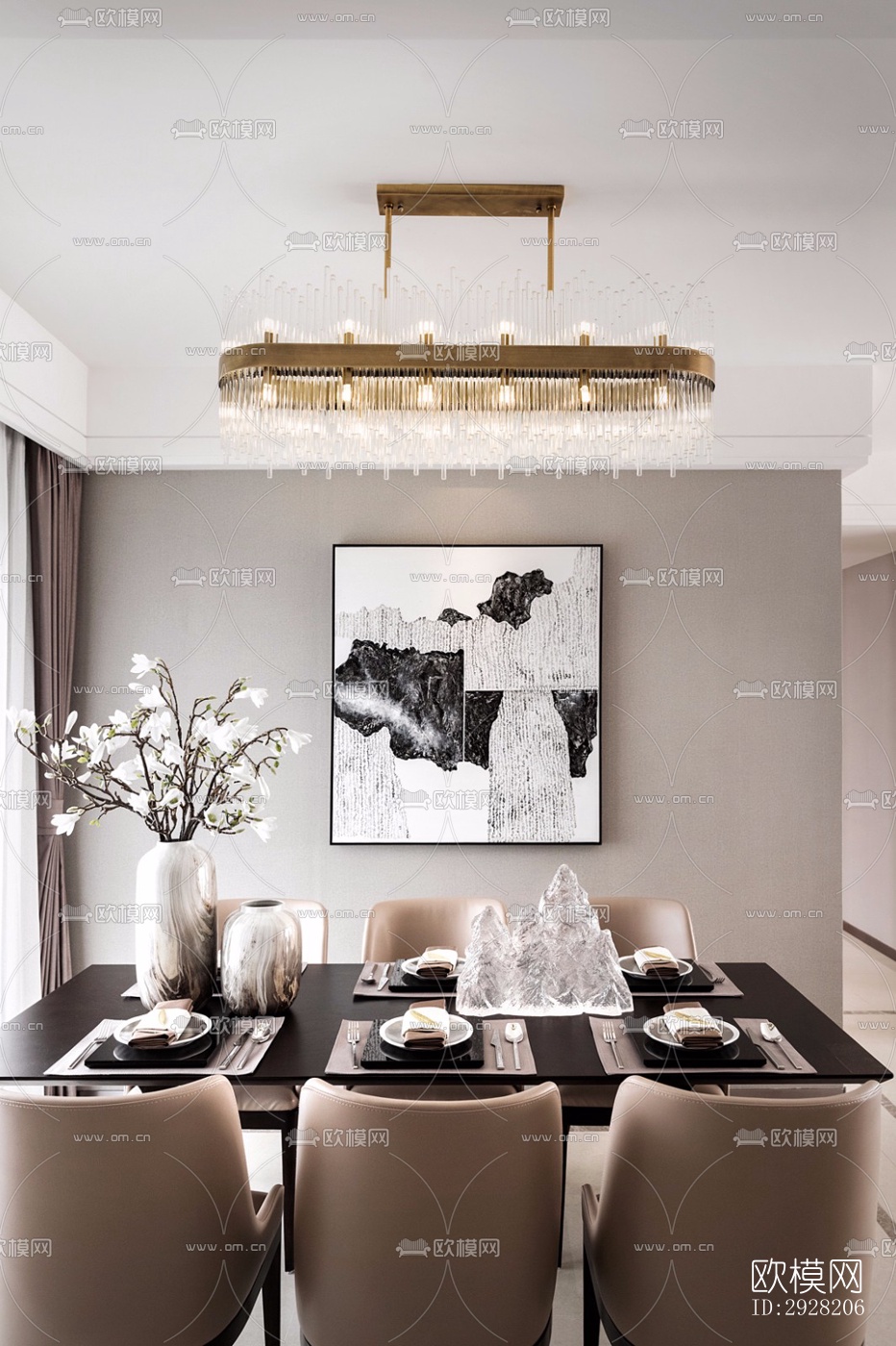 新中式平层效果图下载（渲染图8）