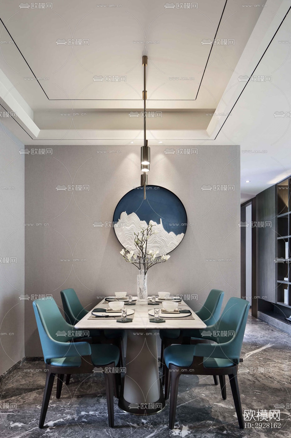 新中式平层效果图下载（渲染图9）