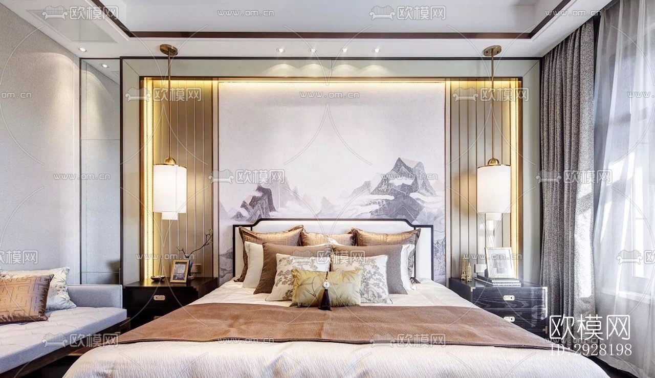 新中式平层效果图下载（渲染图4）