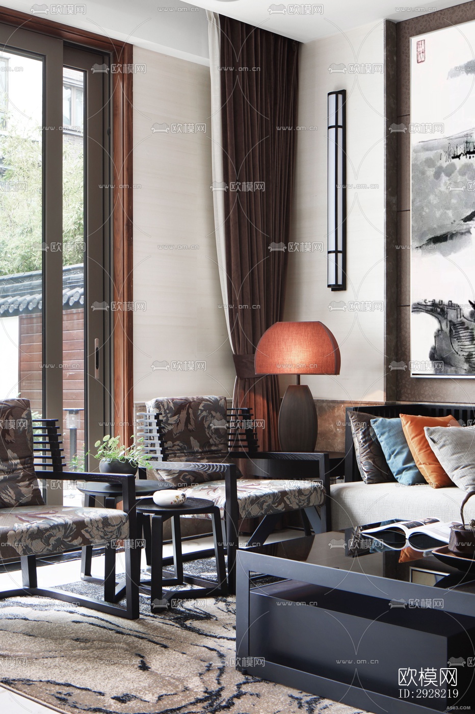 新中式平层效果图下载（渲染图12）