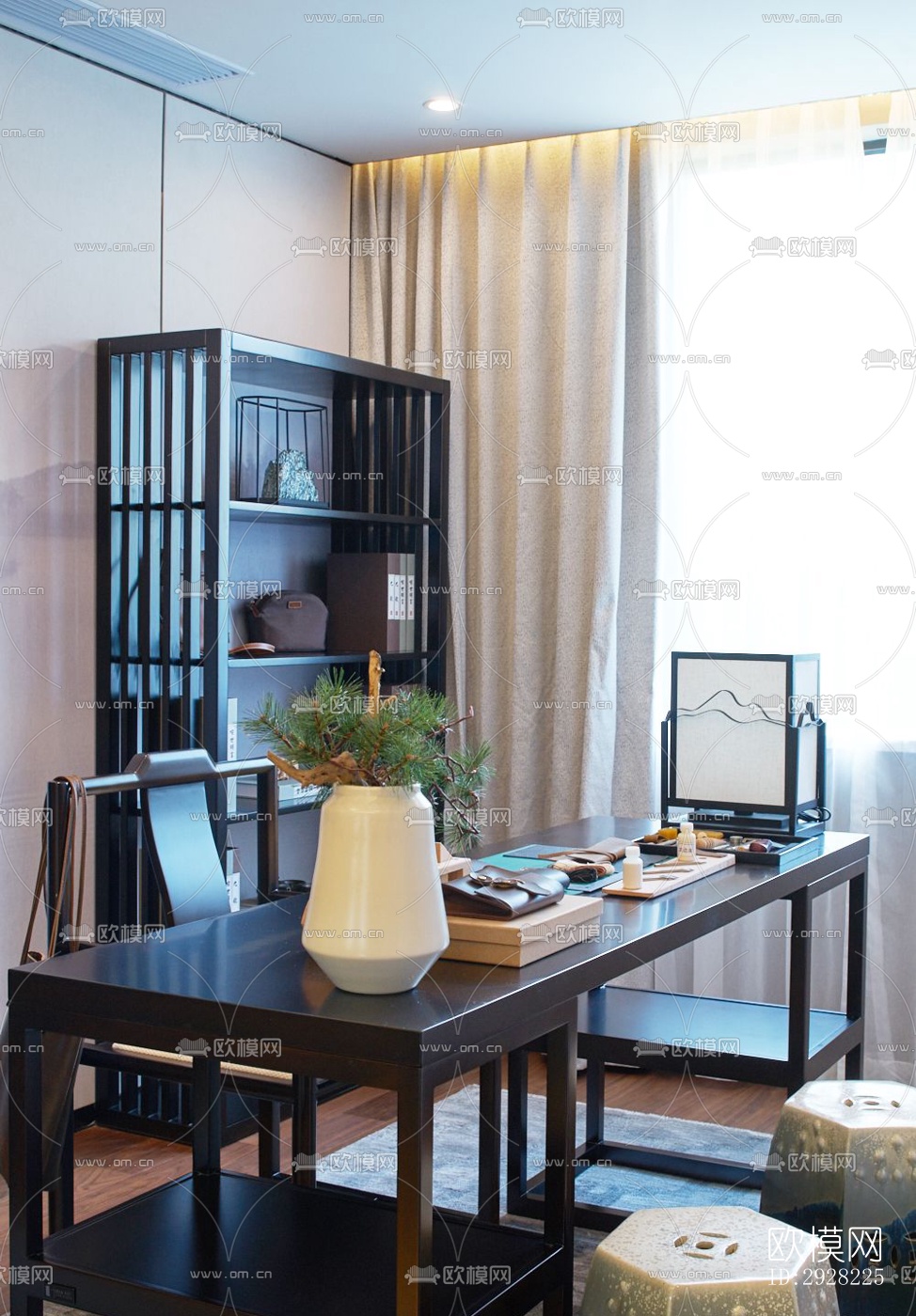 新中式平层效果图下载（渲染图10）