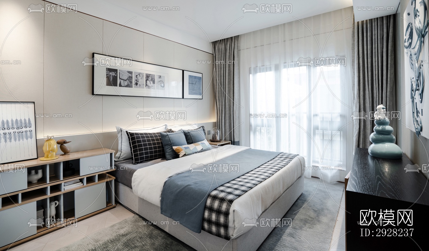 新中式平层效果图下载（渲染图9）