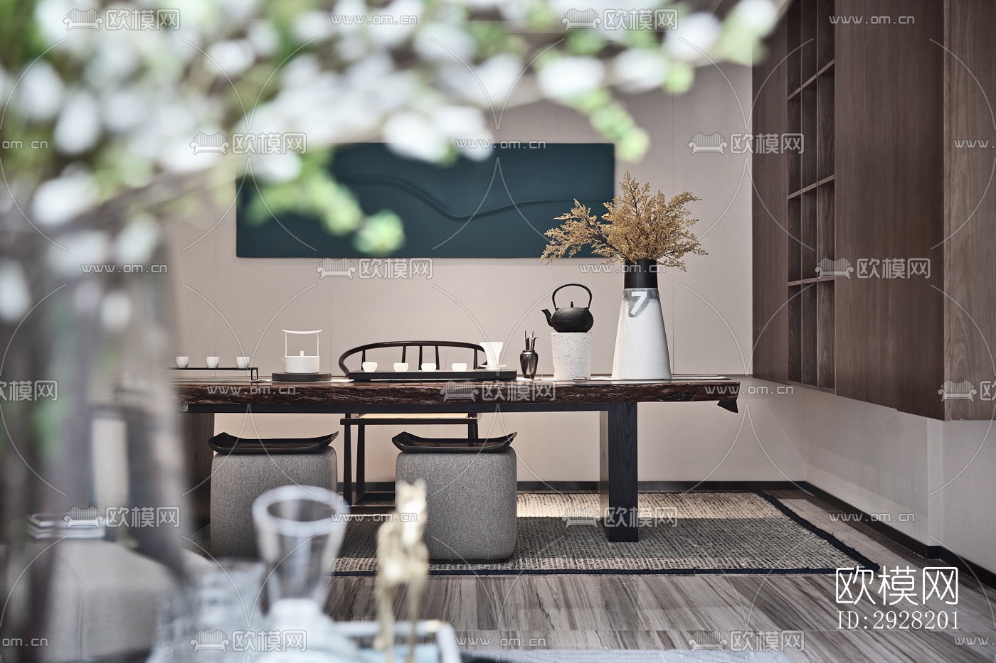 新中式平层效果图下载（渲染图11）