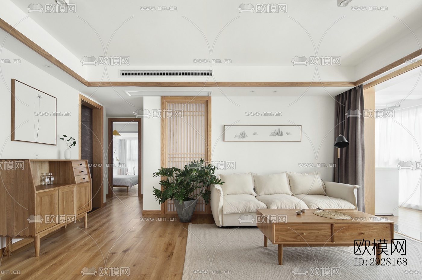 新中式平层效果图下载（渲染图12）