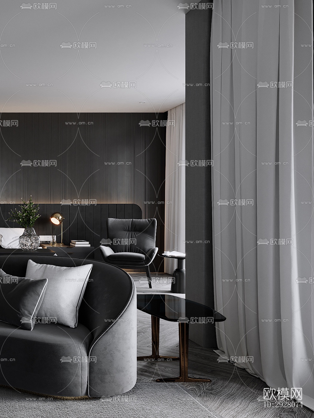 高级灰公寓效果图下载（渲染图3）