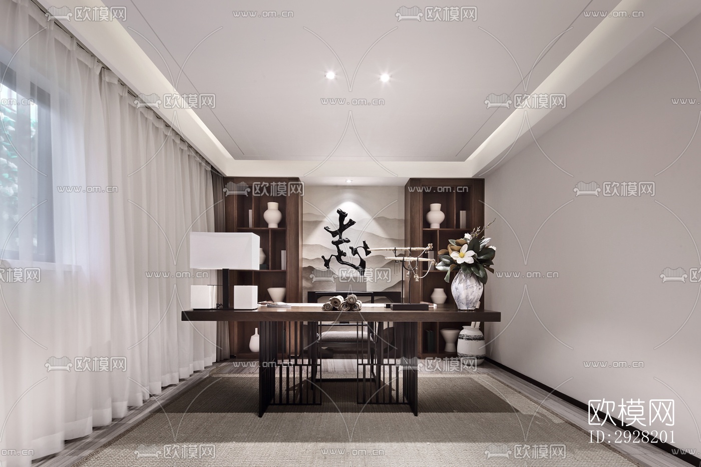 新中式平层效果图下载（渲染图9）