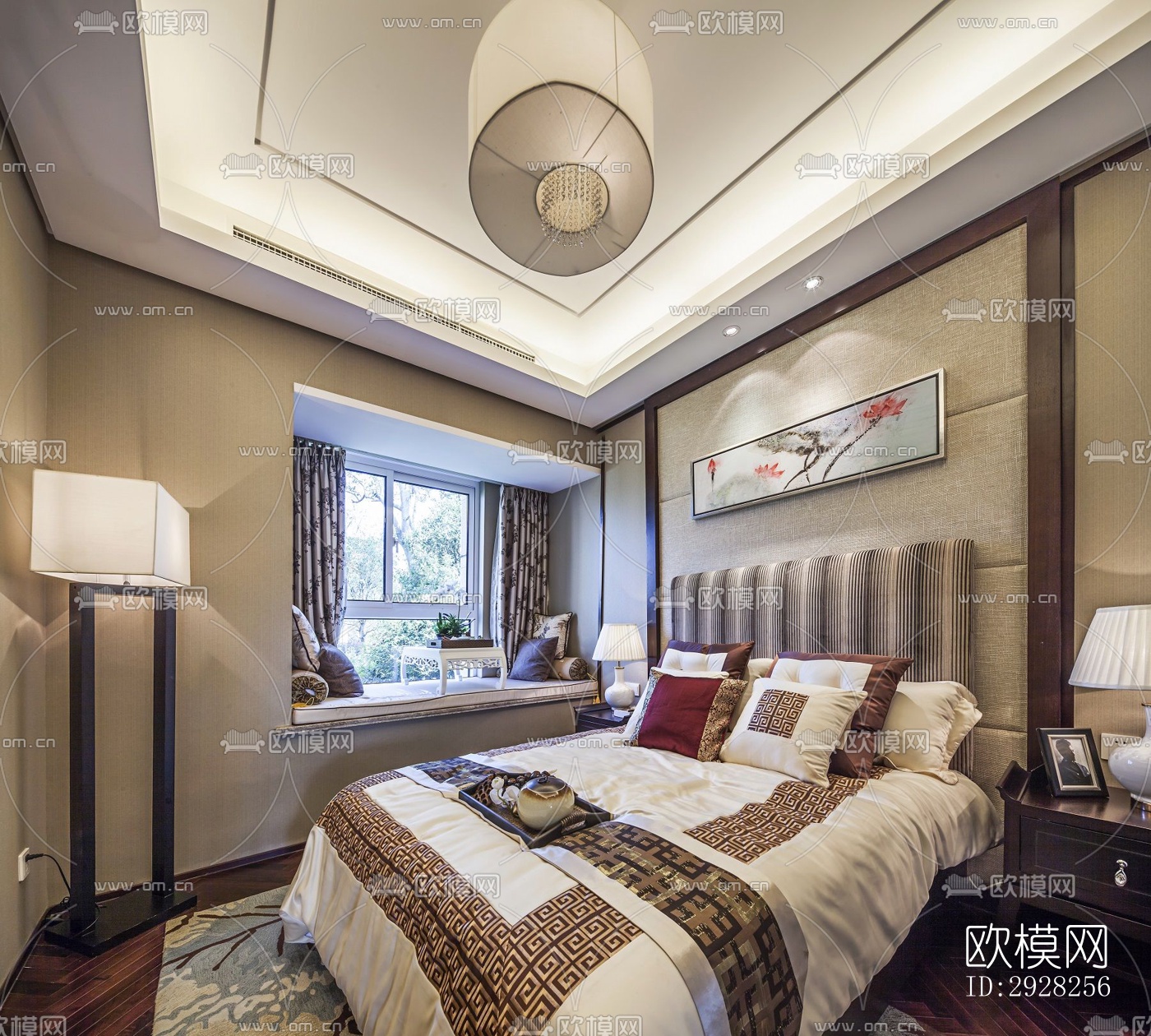 新中式平层效果图下载（渲染图3）