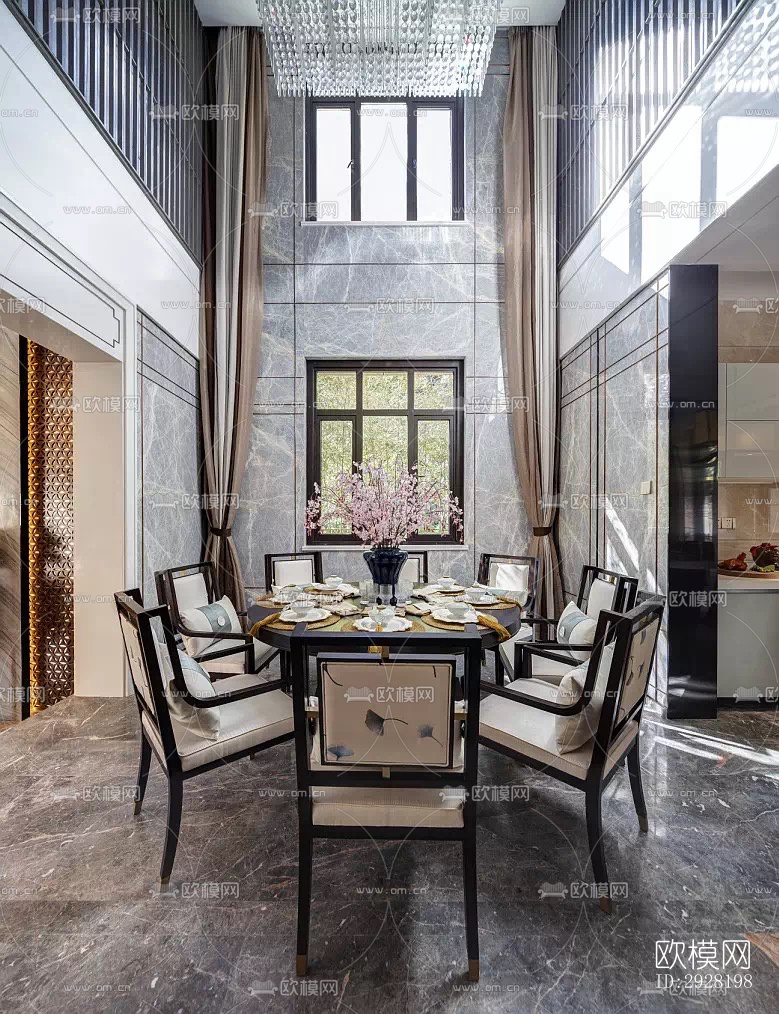 新中式平层效果图下载（渲染图10）